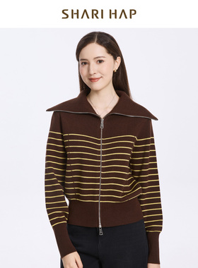 【专柜款】SHARI HAP洋气减龄条纹针织开衫秋冬新款上衣