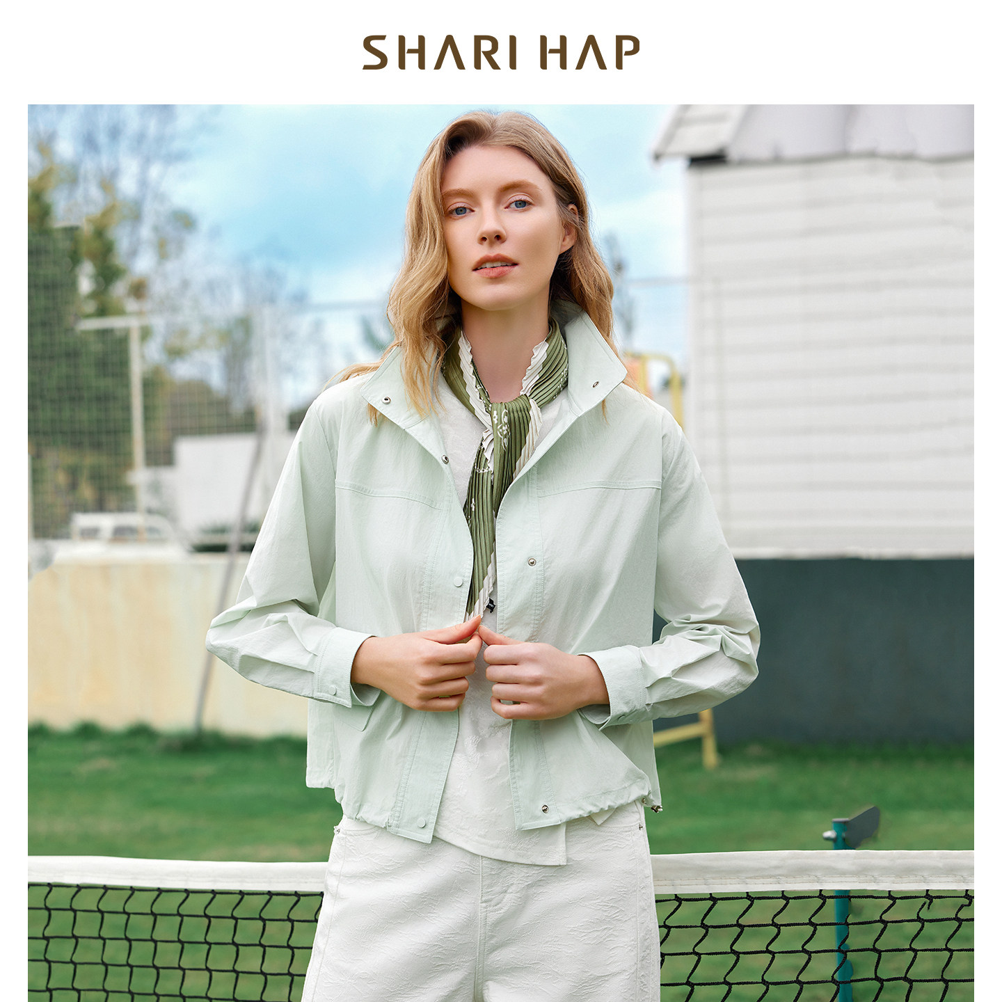SHARI HAP豆绿色薄外套休闲百搭夏季新款上衣女短款