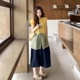 不规则黄色T恤阔腿裤套装女夏2025新款两件套度假风流行超火设计，女装套装/套裙，2C211