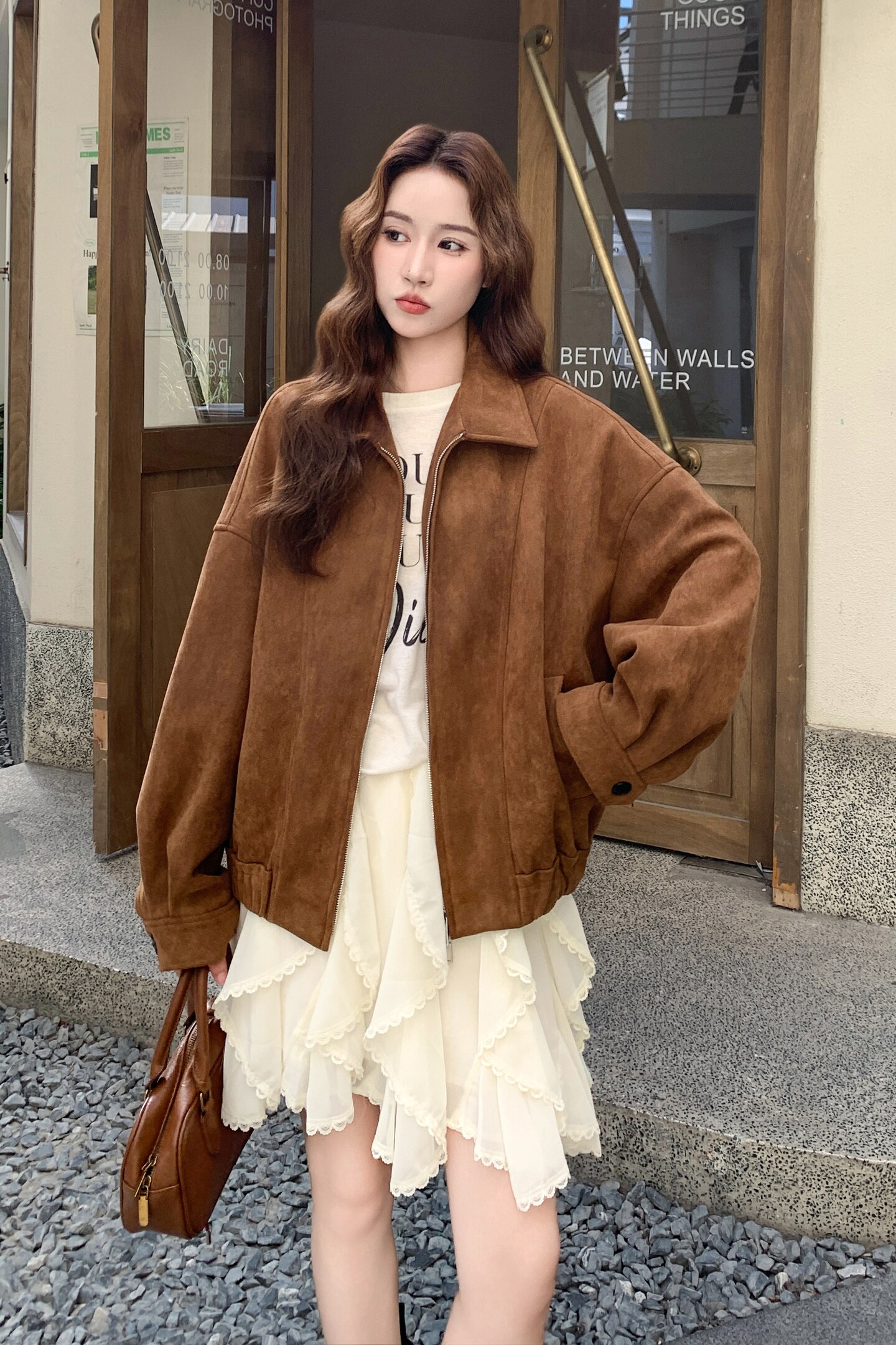 新品翻领双拉链麂皮绒外套2C211-982-P160控238,女装短外套,2C211