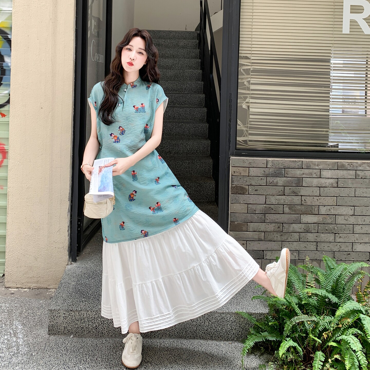 新中式国风印花盘扣旗袍套装裙女2025夏季新款温柔气质显瘦两件套图片
