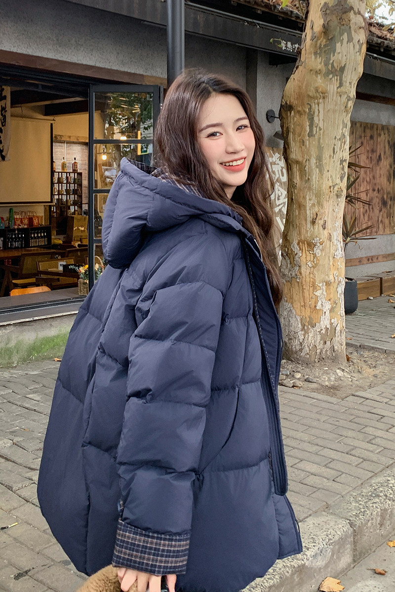 韩版减龄学院风格子拼接羽绒服女2025冬季新款气质加厚白鸭绒外套,女装羽绒服,2C211