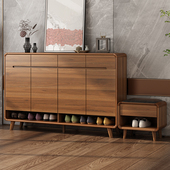 速发凳柜家用门口坐鞋 入户玄关柜体墙大容量带换 一靠实木色新中式