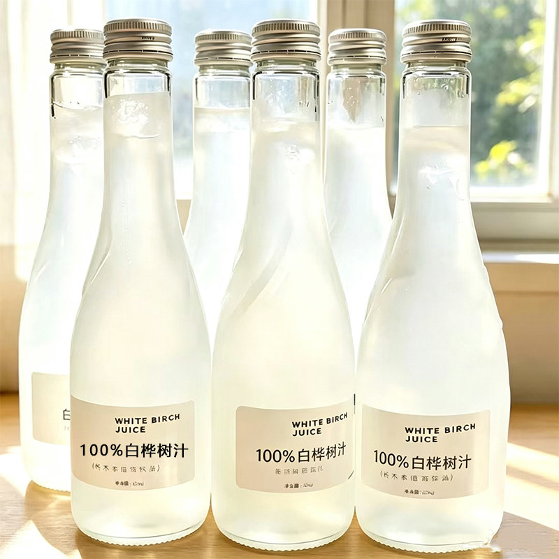 100%白桦树汁300ml*6瓶装无添加剂玻璃瓶无菌灌装无糖植物饮料