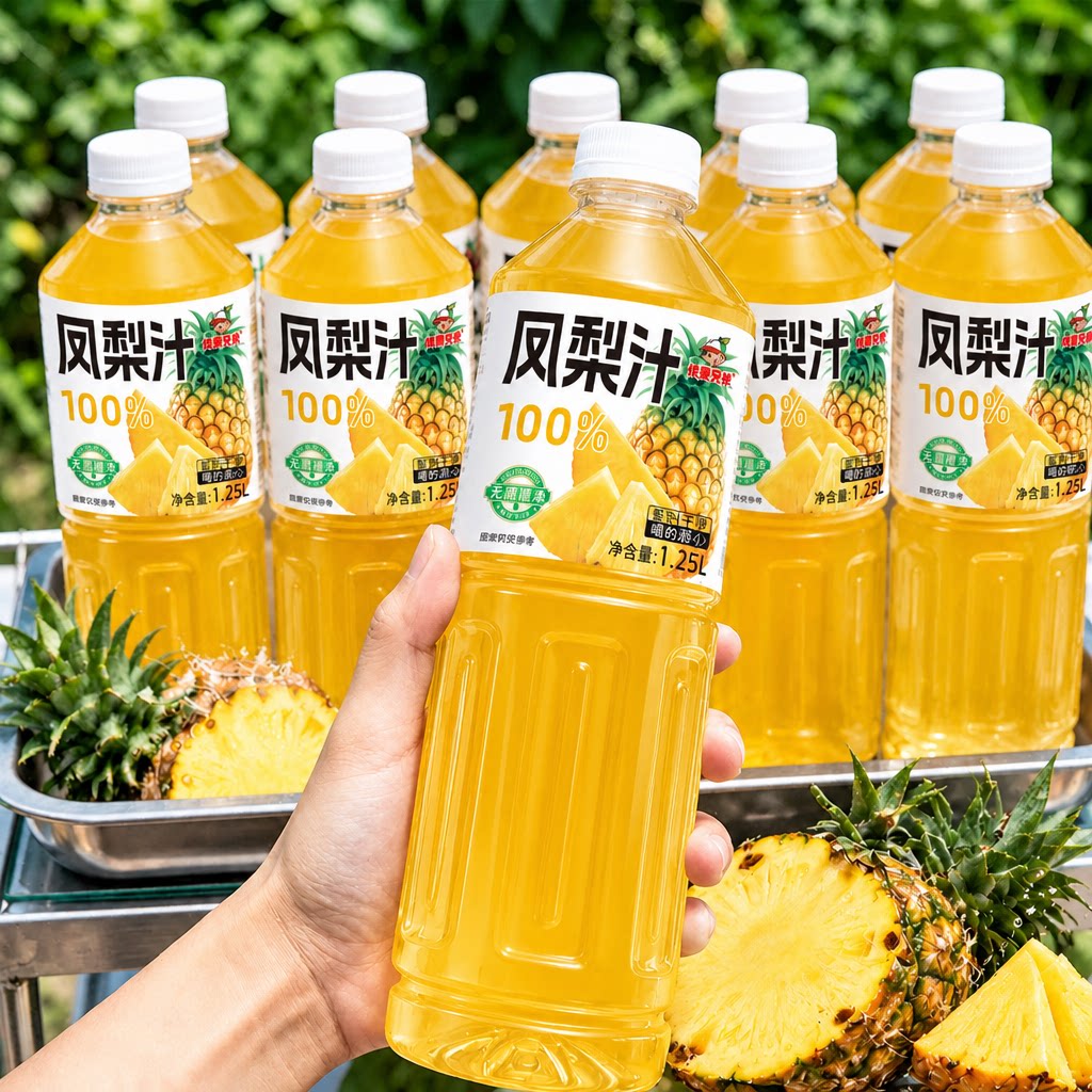 【到手5斤】100%凤梨汁大瓶1.25L*2瓶酸甜解渴家用果汁饮料新日期