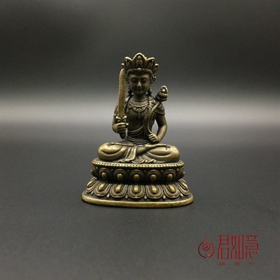 现货黄铜虚空藏菩萨摆件 属牛神持莲花持剑观音菩萨仿古做旧铜佛