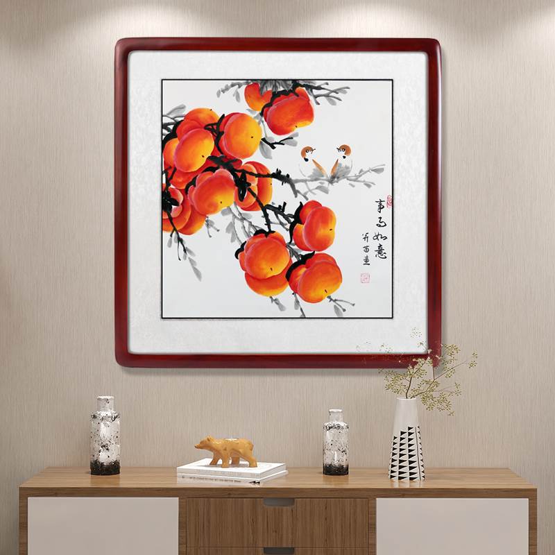手绘国画事事如意餐厅别墅茶室装饰画葫芦牡丹吉祥玄关花鸟挂画图片