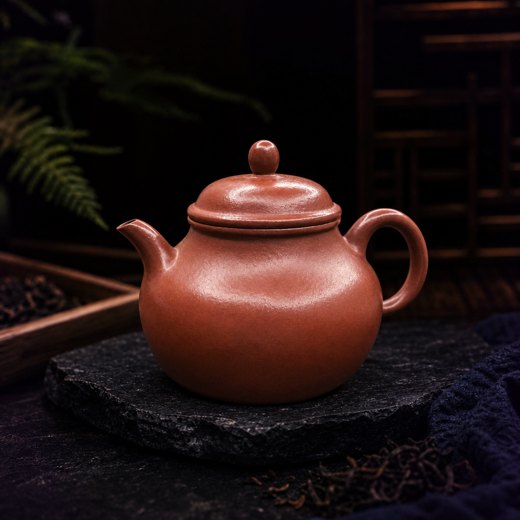 宜兴紫砂壶梨形潘壶朱泥工夫茶具半手工精修150ml