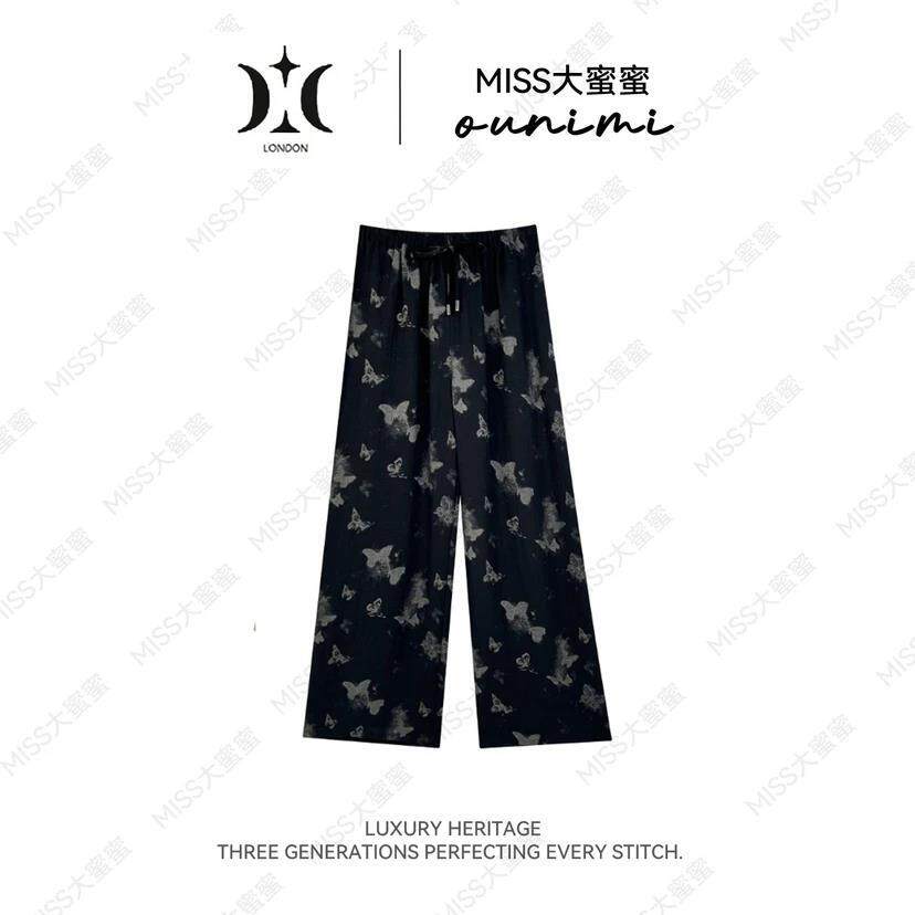 宝莎伦欧倪蜜 OUNIMI【水墨蝶影】时尚气质显瘦蝴蝶垂感阔腿裤361