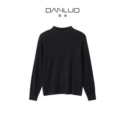 BANLUO｜【洛水繁星】轻奢感烫钻半高领针织打底衫 MY1025