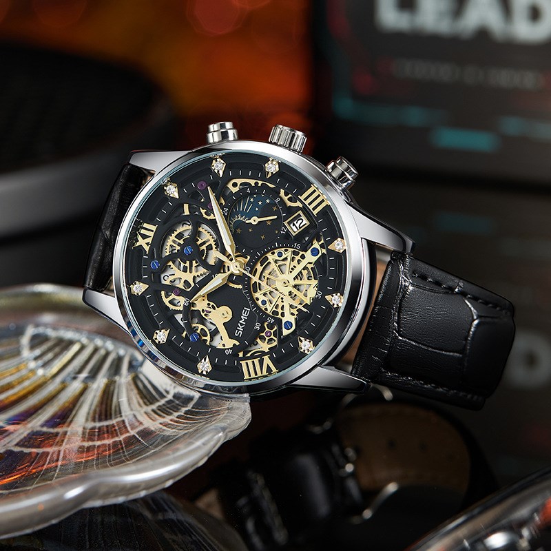 Mens Watches Stainoless Steel Leather Quartz Wrist Watch Man