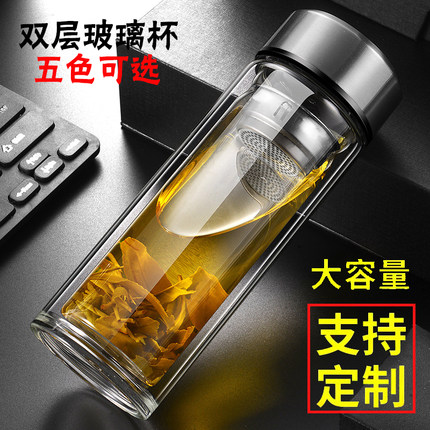 加厚双层玻璃杯隔热防爆微保温水杯大容量茶杯男女式智能测温杯子