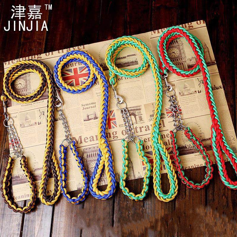 大型犬八股编织牵引绳尼龙8股编织宠物牵引绳狗P链项圈遛狗绳反光