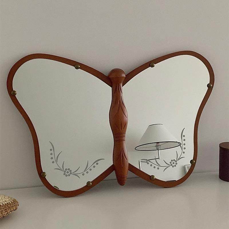 中古艺术立体实木蝴蝶镜客厅卧室梳化妆镜玄关壁挂装饰半身镜1010