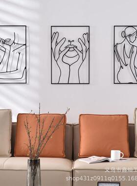 亚马逊热销墙壁装饰铁艺画女士线条金属壁挂家居客厅挂画艺术剪影