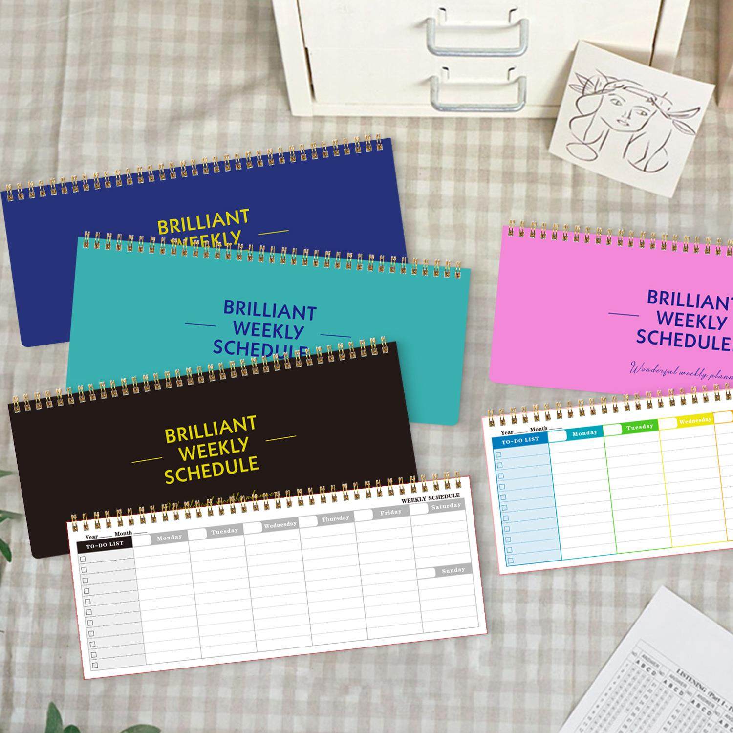 2025年现货跨境新款英文长条周计划简约线圈便签时间管理手账本