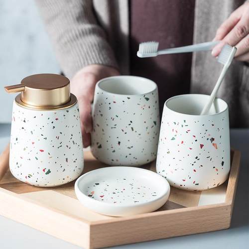 简约卫浴套装陶瓷洗漱四件套浴室用品摆件酒店会所样板房套件轻奢