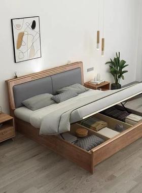 北欧实木约床现代款简意式双人奢床主卧新带2001#软靠储物轻白蜡