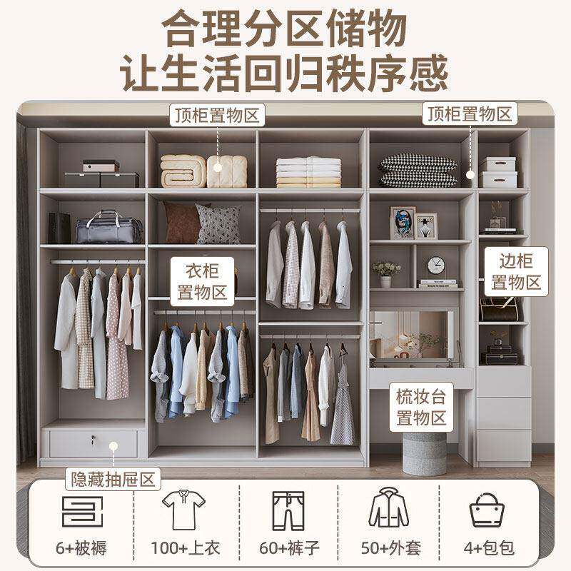 衣柜妆台现一体家用卧室代简梳约小户JN-001型制四六门收定纳储物