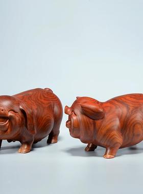 花梨实木雕刻福猪摆件根雕木头十二猪肖载BJ012家居生车装饰红木
