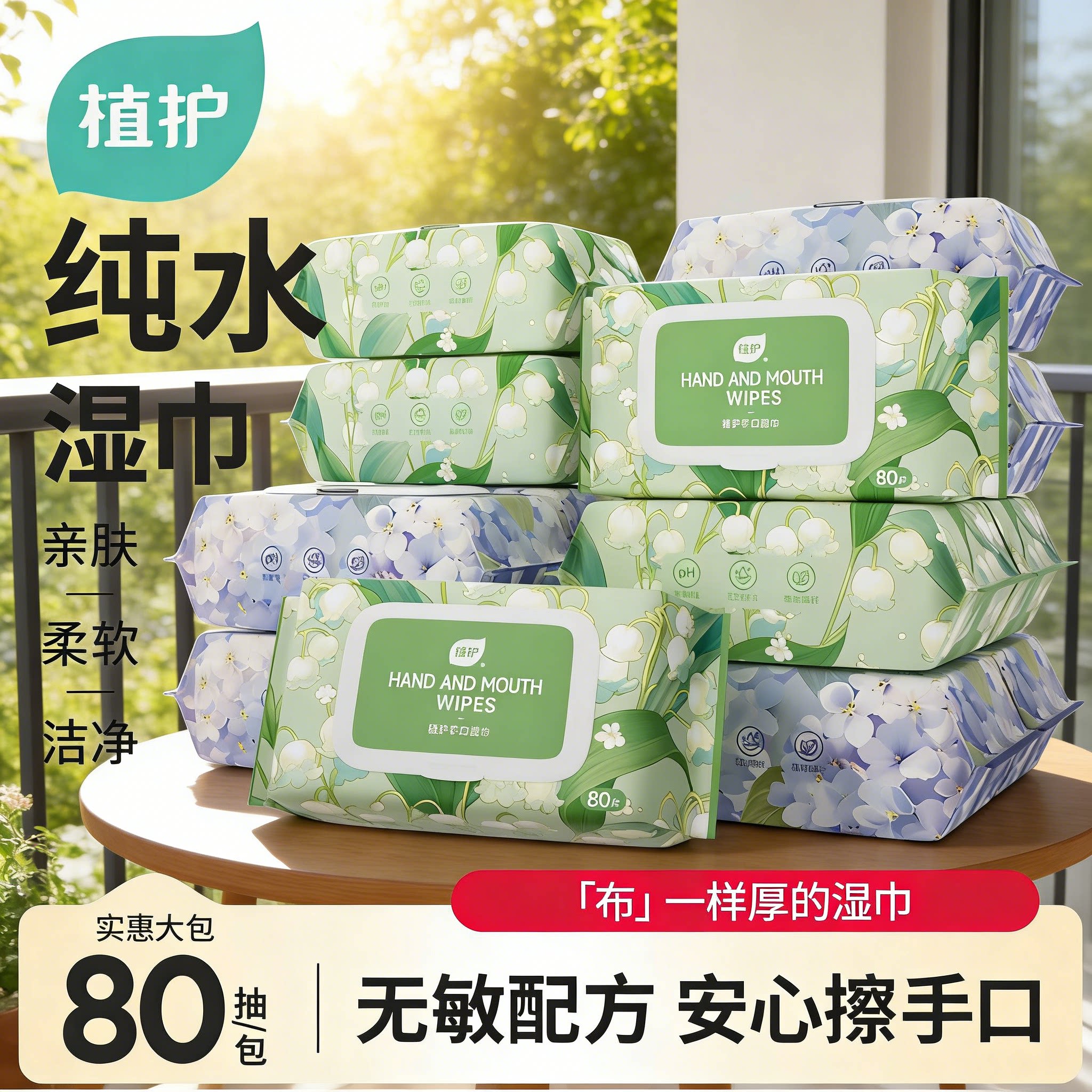 植护婴儿专用80抽大包装湿纸巾纯水无添加手口屁屁清洁家用实惠装