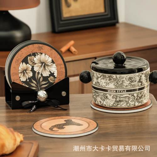 家用轻奢复古耐高温隔热垫厨房餐桌圆形防烫垫防滑陶瓷砂锅垫