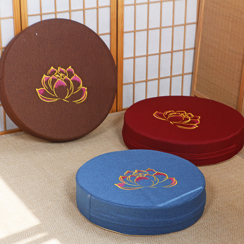 榻榻米坐垫简约客厅阳台蒲团地上地板禅修打坐亚麻刺绣飘窗坐垫