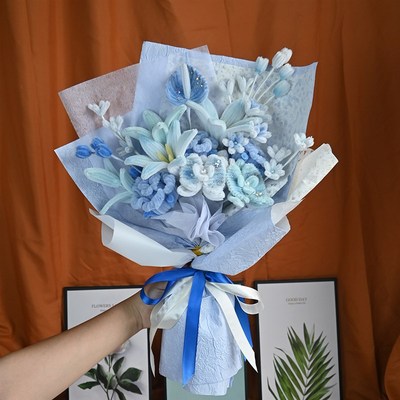 七夕情人节扭扭棒蓝色花束diy手工材料包玫瑰蝴蝶兰送男生日礼物