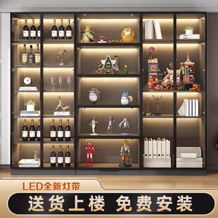 定制手办柜带玻璃门整墙防尘书架轻奢乐高模型展示陈列家用客厅柜