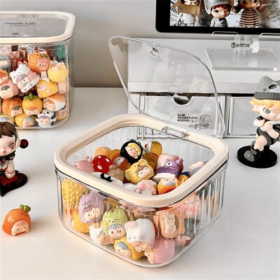 发饰小萌粒收纳盒透明迷你食玩卡桌面盲盒罐子积分摆件可爱展示架