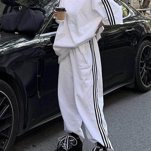 盐系港风2024夏装新款炸街黑白色休闲运动服短袖套装裤潮外贸