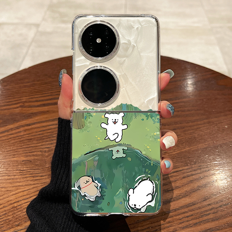 科迪福 适用华为pocket2手机壳新款p50pocket折叠屏pocket s超薄透明游泳线条小狗全包防摔高级女网红保护套