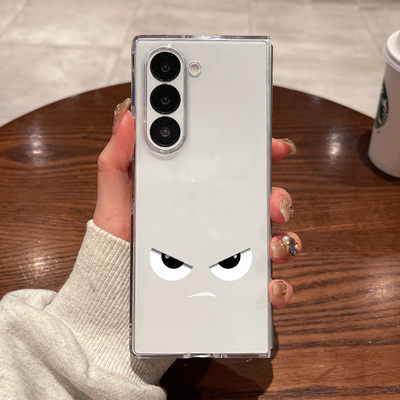 适用三星fold7手机壳fold6新款fold5大折叠屏zfold4翻盖fold3超薄透明狠狠的表情包全包防摔男女款硬外保护套