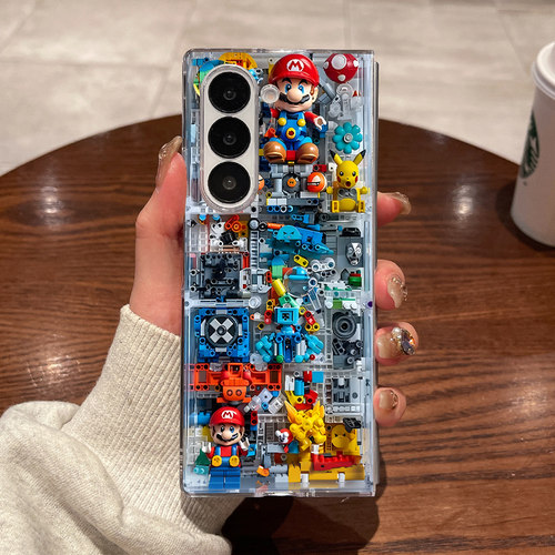 适用三星fold7手机壳fold6新款fold5大折叠屏zfold4翻盖fold3超薄透明机械马里奥全包防摔男女款硬外壳保护套