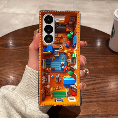 适用三星fold7手机壳fold6新款fold5大折叠屏zfold4翻盖fold3超薄透明马里奥的房间全包防摔男女硬外壳保护套