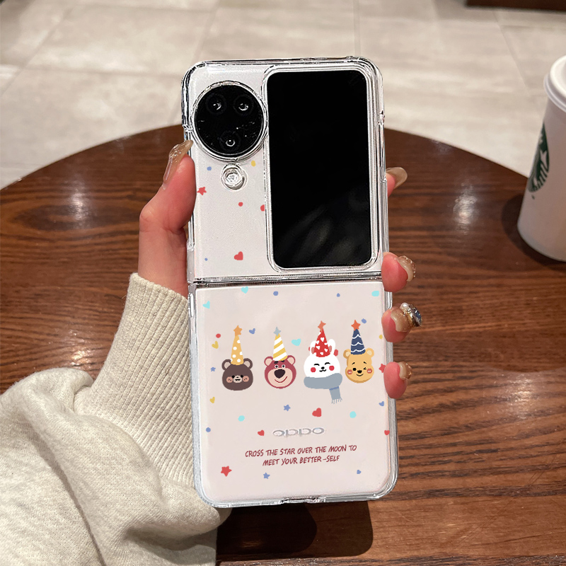 适用OPPOfindn3flip手机壳折叠屏新款oppo find n3 flip超薄n2flip透明n3flip可爱动物头像2全包防摔保护套