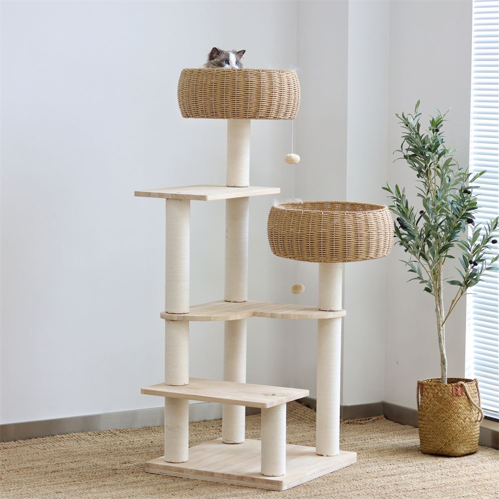 实木猫爬架藤编猫窝猫树一体大型多层布偶缅因猫送凉席德邦顺丰