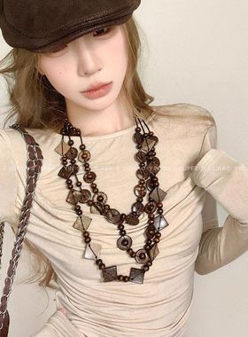 复古波西米亚民族风多层串珠椰壳