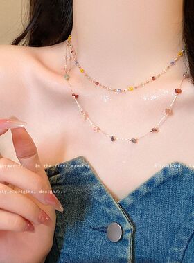 多巴胺彩色双层叠戴水晶项链女