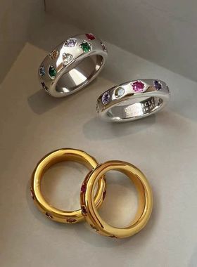 权志龙同款彩色钻石戒指女轻奢