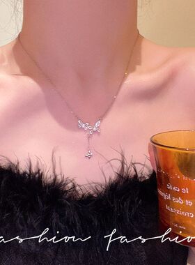 锆石蝴蝶流苏项链轻奢新款潮小众