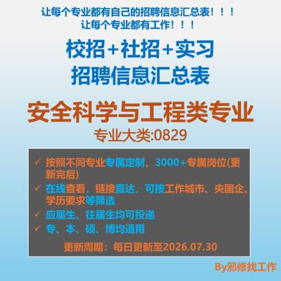 26届安全科学与工程类校招秋招春招国企央企社招招聘信息汇总表