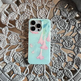 喇叭花 新中式 16promax艺术iPhone亮面夏花朵手机壳 国风小众高级感IMD双层适用苹果17 叶菽原创定制