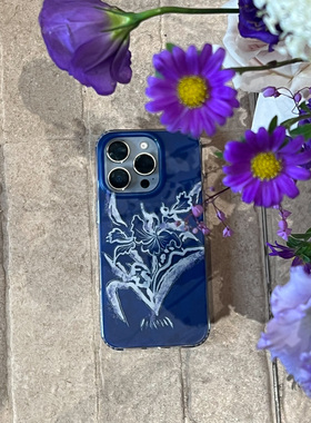 叶菽原创定制《蓝素》新中式国风清冷小众高级感IMD双层适用苹果17/14/15/16promax磨砂亲肤iPhone蓝色手机壳