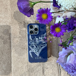 叶菽原创定制《蓝素》新中式国风清冷小众高级感IMD双层适用苹果17/14/15/16promax磨砂亲肤iPhone蓝色手机壳