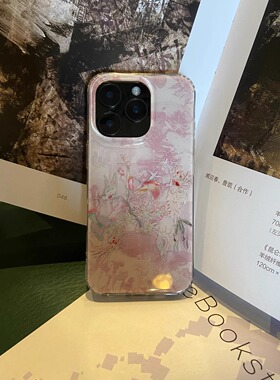 叶菽原创定制《鹤涟》粉色新中式国风小众高级感IMD适用苹果16/15/14/17promax不会撞壳秋日iPhone双层手机壳