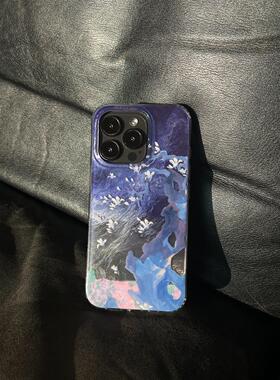 叶菽原创定制《松染紫》侘寂新中式国风小众高级感IMD适用苹果17/13/14/15promax不会撞壳的春日闪粉手机壳