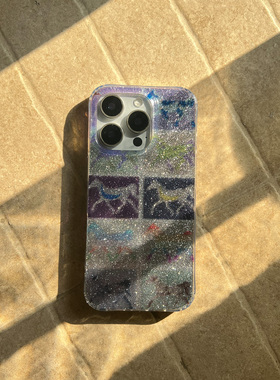 叶菽原创定制《霓虹马》新中式国风清冷小众高级感IMD双层适用苹果13/14/15/16promax亮面闪粉iPhone手机壳