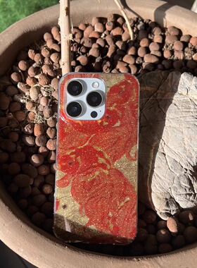 叶菽原创定制《红锦》侘寂新中式国风小众高级感IMD双层闪粉适用苹果17/14/15/16promax不会撞壳的春日手机壳