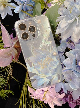 叶菽原创定制《白昙》清冷新中式国风小众高级感IMD适用苹果16/17/14/15promax不会撞壳春日闪粉iPhone手机壳